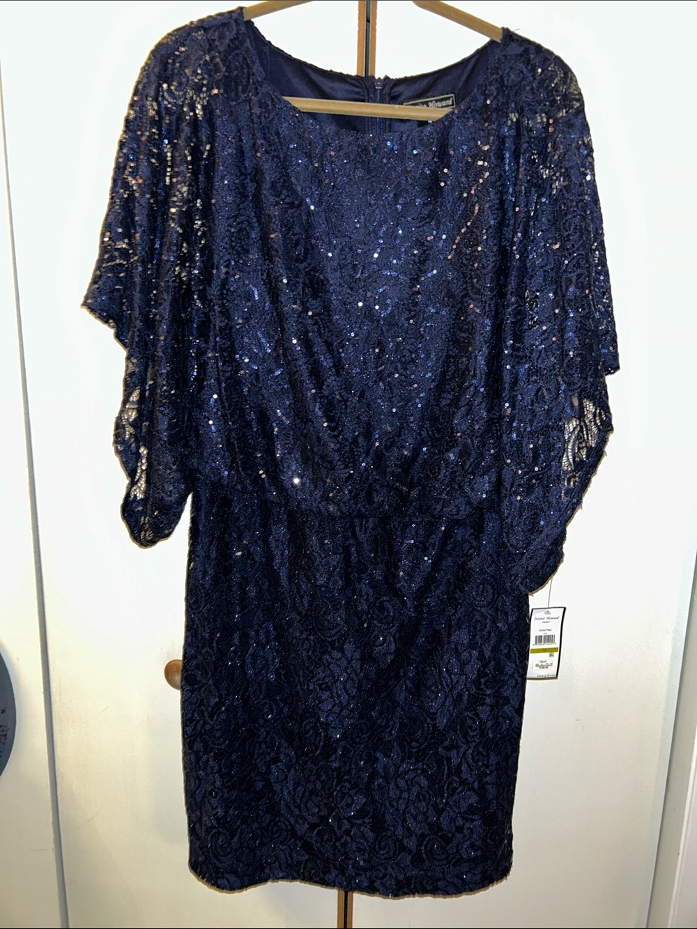 Jessica Howard Navy Sequin Lace Midi Dress